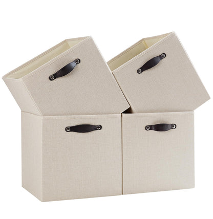 FABINADO Storage Cube | 260g/㎡ Ultra-Fine Linen Cubby Box for Shelf, Bookshelf, Closet, Wardrobe | 33cm Square Drawer Insert Basket | 4 Pack