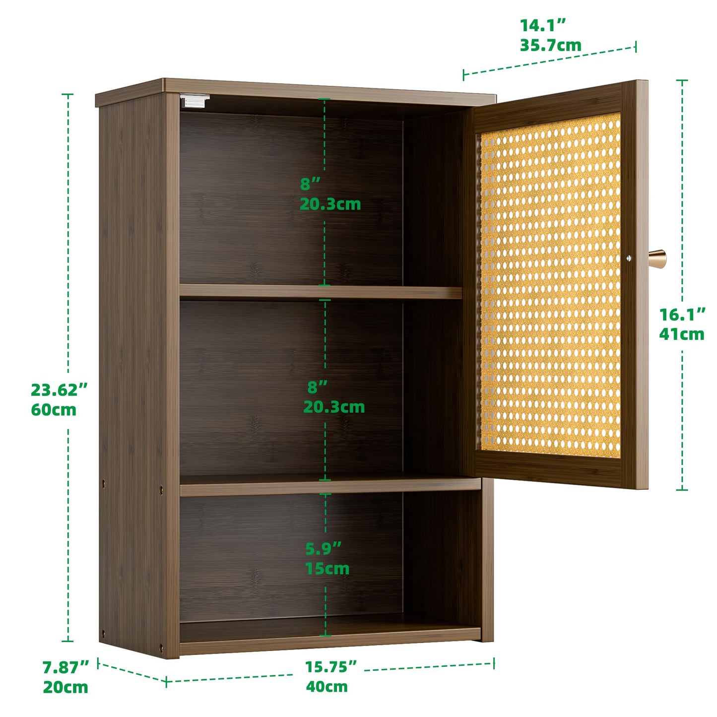 vovala Bathroom Wall Cabinet, Bamboo Over-The-Toilet Storage Organizer with Rattan Doors and Adjustable Shelf
