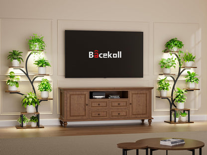 BACEKOLL Plant Stand With Grow Lights, 7 Tiered Indoor Plant Shelf, 49" Corner Plant Stands, Metal Flower Display Shelves, Tree-Shaped Plant Rack for