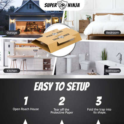 Super Ninja Cockroaches Killer - 60 Traps - Highly Effective and Ecological Cockroach Trap - User Friendly - Up to 3 Months per Trap