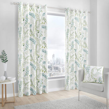 Fusion Fernworthy Leaf Print 100% Cotton Eyelet Lined Curtains, Green, 90 x 72 Inch, Polyester, W229cm (90") x D183cm (72")