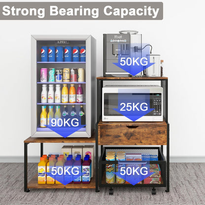 PUNCIA Mini Fridge Stand with Storage, Coffee Bar Cabinet with Drawer
