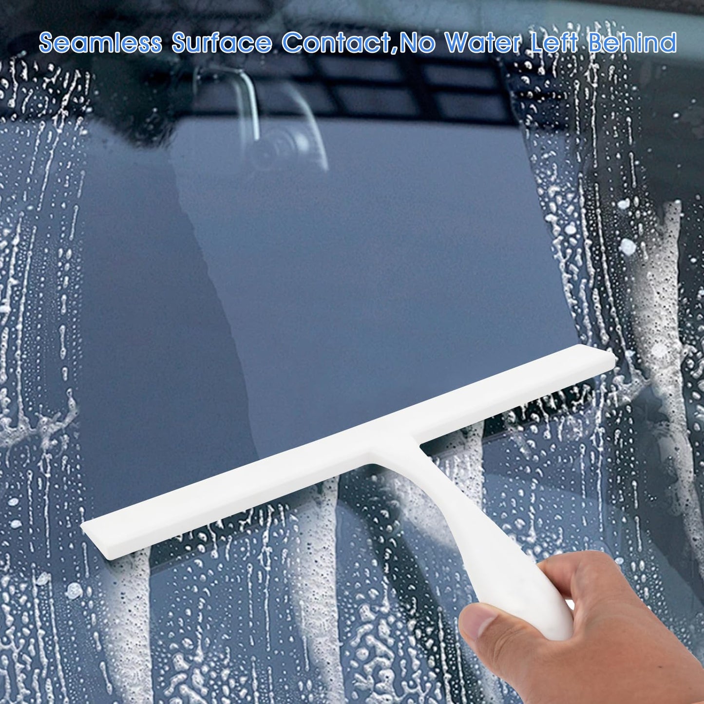 Squeegee for Shower Glass Doors, 11-Inch All-Purpose Silicone Shower Squeegee for Bathroom, Window Cleaning, with Anti-Rust Handle, Adhesive Hook