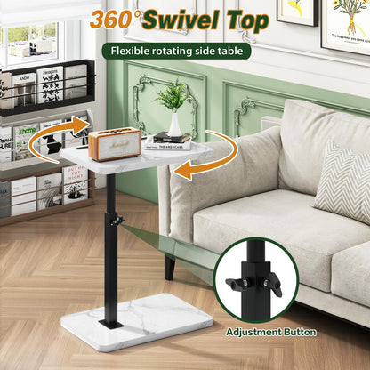 IBUYKE C Shaped Side Table,Height Adjustable,White with Black TVT003BW