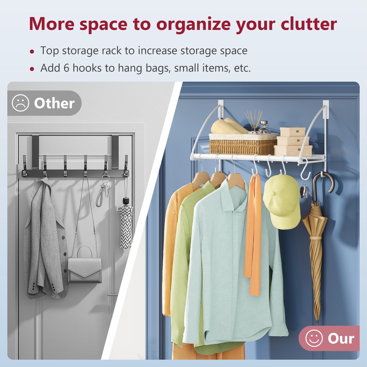 Tajsoon Over the Door Clothes Rack with Storage Rack and Hooks 16.54" White