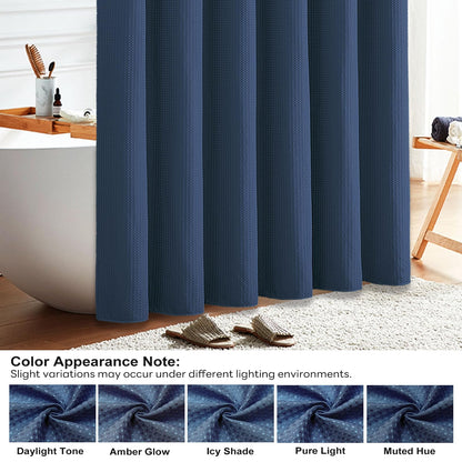 BTTN Waffle Weighted Shower Curtain, Waterproof, 182x182cm, Navy Blue