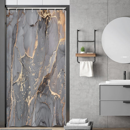 ASDCXZ Shower Curtain Marble 120x200 cm, Modern Abstract Grey Gold Black Marble Optic Texture Washable Bath Shower Curtains Polyester Textile