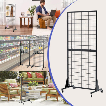 DEYEGELEA Gridwall Panel Display Stands, 2'x5.5' Ft, Heavy-Duty Floorstanding Retail Display Rack with Triangle-Base for Retail Art Fair Show