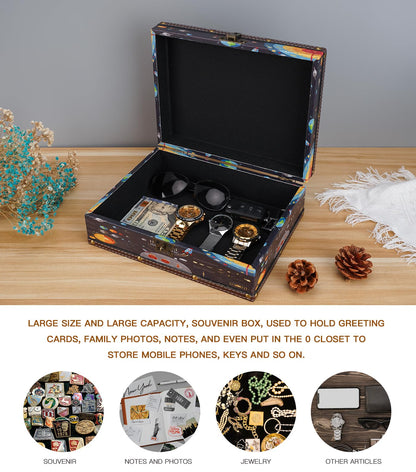 Wood and Leather Treasure Chest with Lid and Lock-Decorative Jewelry Keepsake Storage Box for Kids