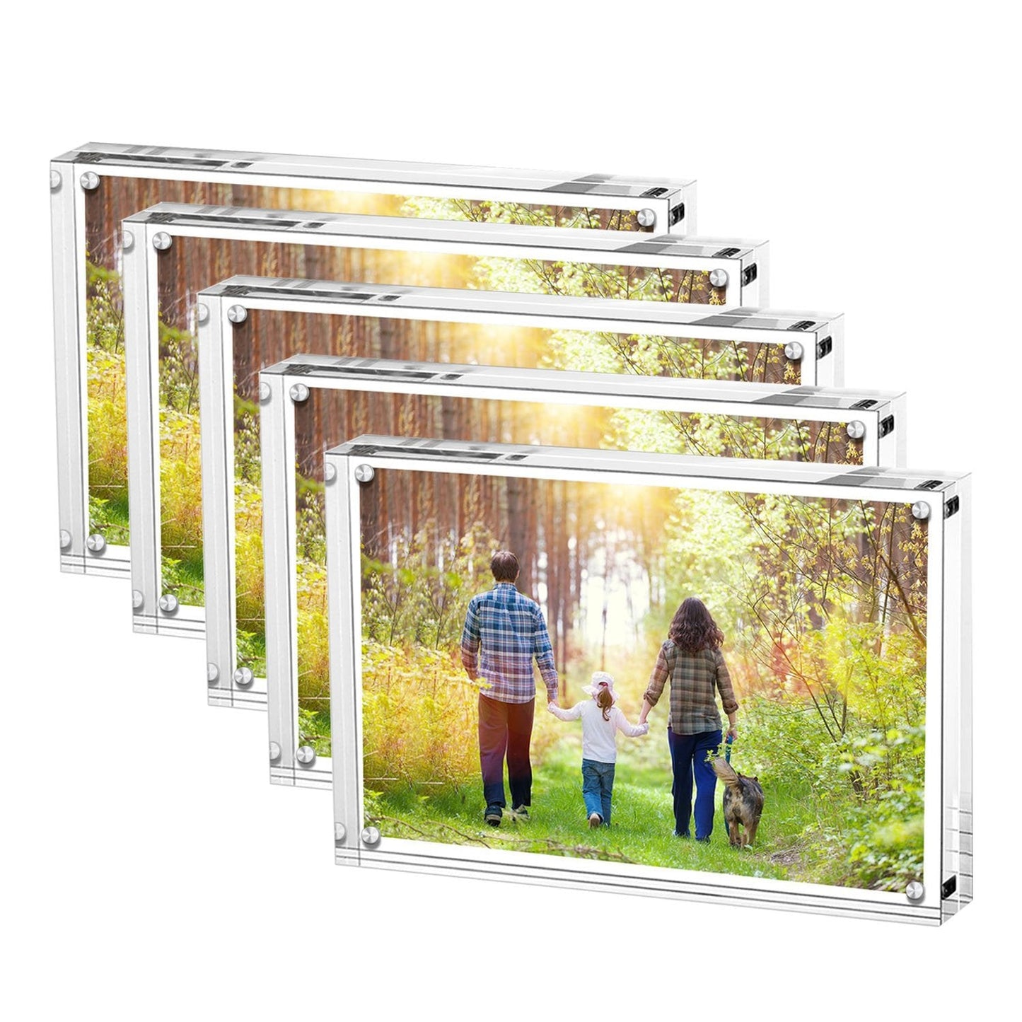 Boxalls Acrylic Photo Frame 15 x 20 cm (6 x 8 inch)-Set of 5, Double Sided Picture Frame with Magnetic, Clear Frameless Desktop Photo Block