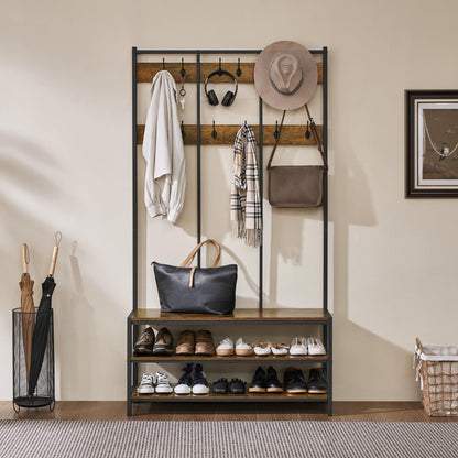 Yaheetech 3-in-1 Hall Tree Coat Rack with Shoe Bench & 24 Hooks, Brown