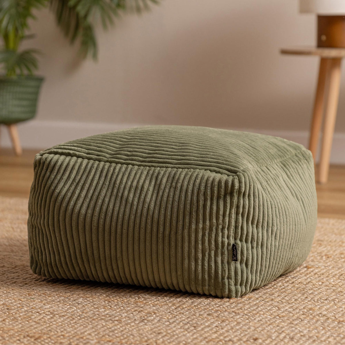 icon Amara Small Cord Bean Bag Footstool with Filling Included, Green