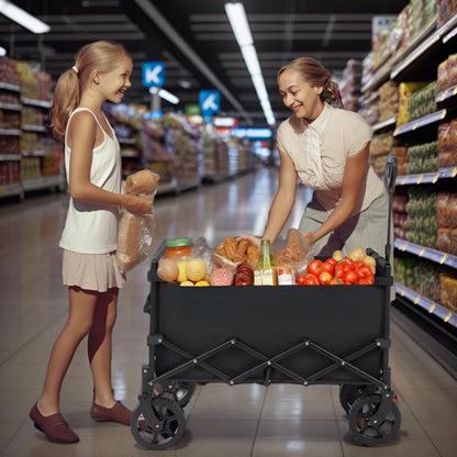 Finnhomy 150L Folding Camping Trolley with Brake, Collapsible Festival Trolley with Removable Wheels, 150KGs Capacity with Drink Holders