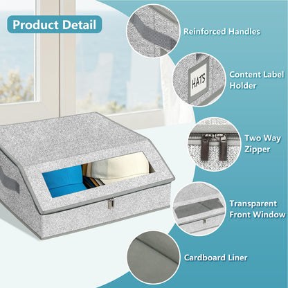 HOTOOLME Stackable Hat Storage Box,Foldable Baseball Cap Organizer（L）