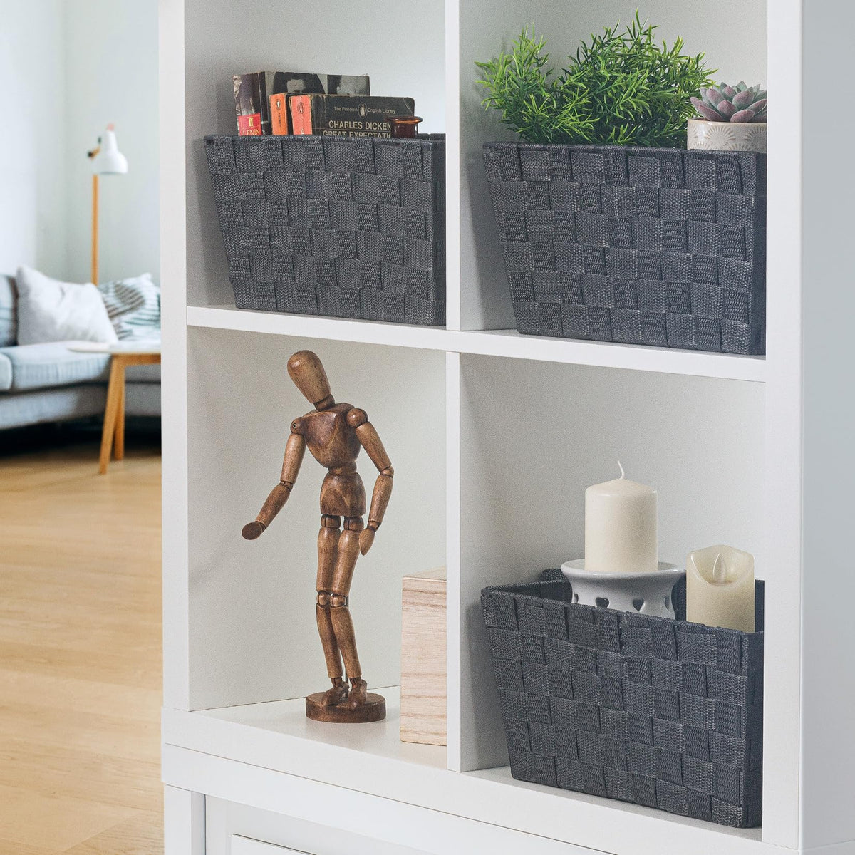 EHC Storage Baskets set of 3, Storage baskets for shelves, Storage Boxes Storage Organiser Hamper Basket, Grey