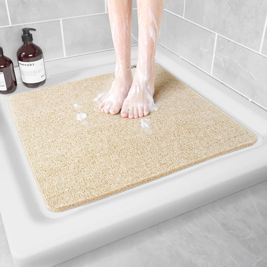 Shower Mat Non Slip Anti Mould: Bath Mats for Inside Bath- 80 x 80 cm Anti Slip Shower Mats for Inside Shower- Loofah Shower Mat Beige Square Washable