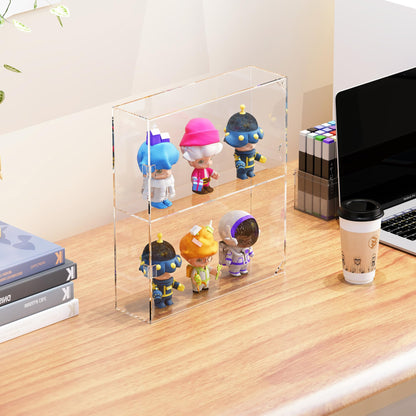 UoYeet Acrylic Display Cabinet for Both Wall Mount and Desktop Showcasing, 2 Layer Clear Display Case for Mini Toys, Pop Figurines