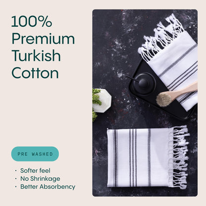 WETCAT Turkish Hand Towels with Hanging Loop, Set of 2 (20" x 30") 100% Turkish Cotton, Pre-Washed, Quick Drying, for Kitchen or Bathroom