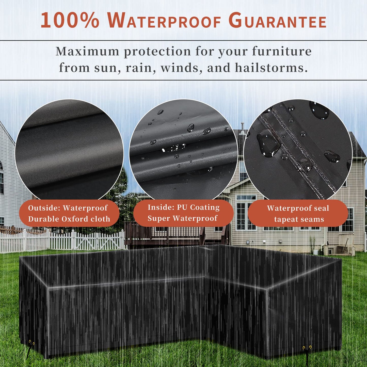 RICHIE L-Shape Garden Furniture Covers Waterproof, Outdoor Patio Rattan Corner Sofa Cover, L Shape Garden Sofa Covers Heavy Duty Windproof Rip Proof