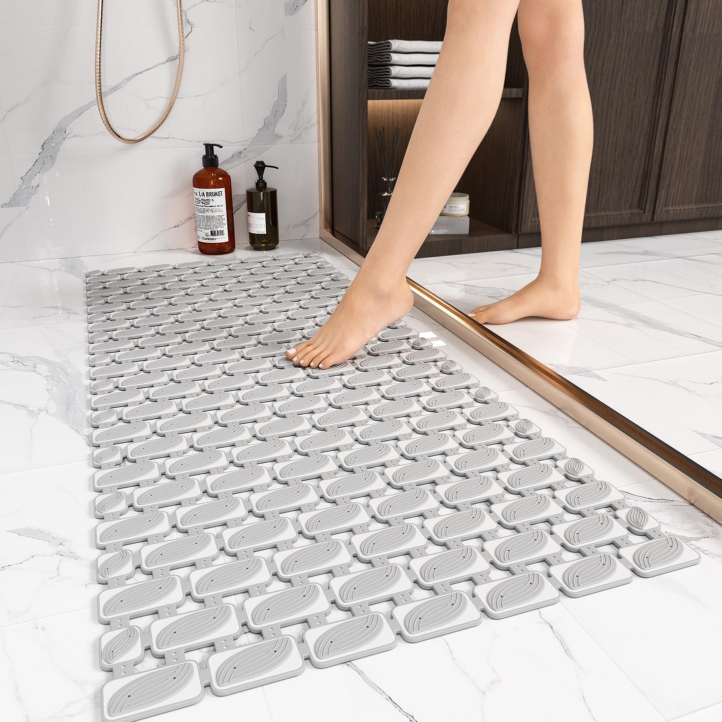 XIYUNTE Large Shower Mat Non Slip Anti Mould for Elderly- 90 x 40cm Non Slip Shower Mat for Inside Shower, Non Slip Bath Mat with Suction Cups & Drain