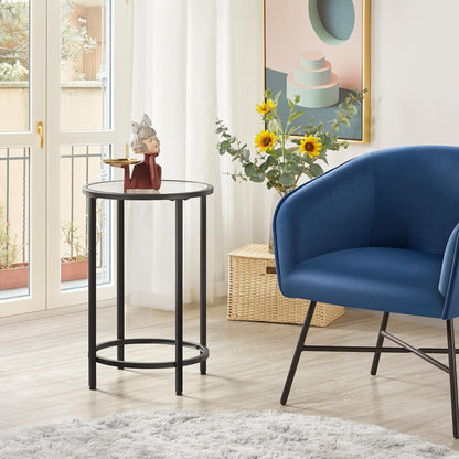 Yaheetech Round Glass Side Table with Metal Frame, Black
