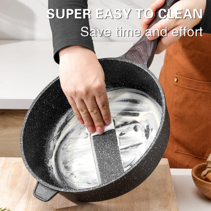 Kordisen Nonstick Deep Frying Pan, 26 cm Skillet with Lid, Granite Stone Saute Pan for Cooking, Induction Cookware, Compatible with All Stovetops,