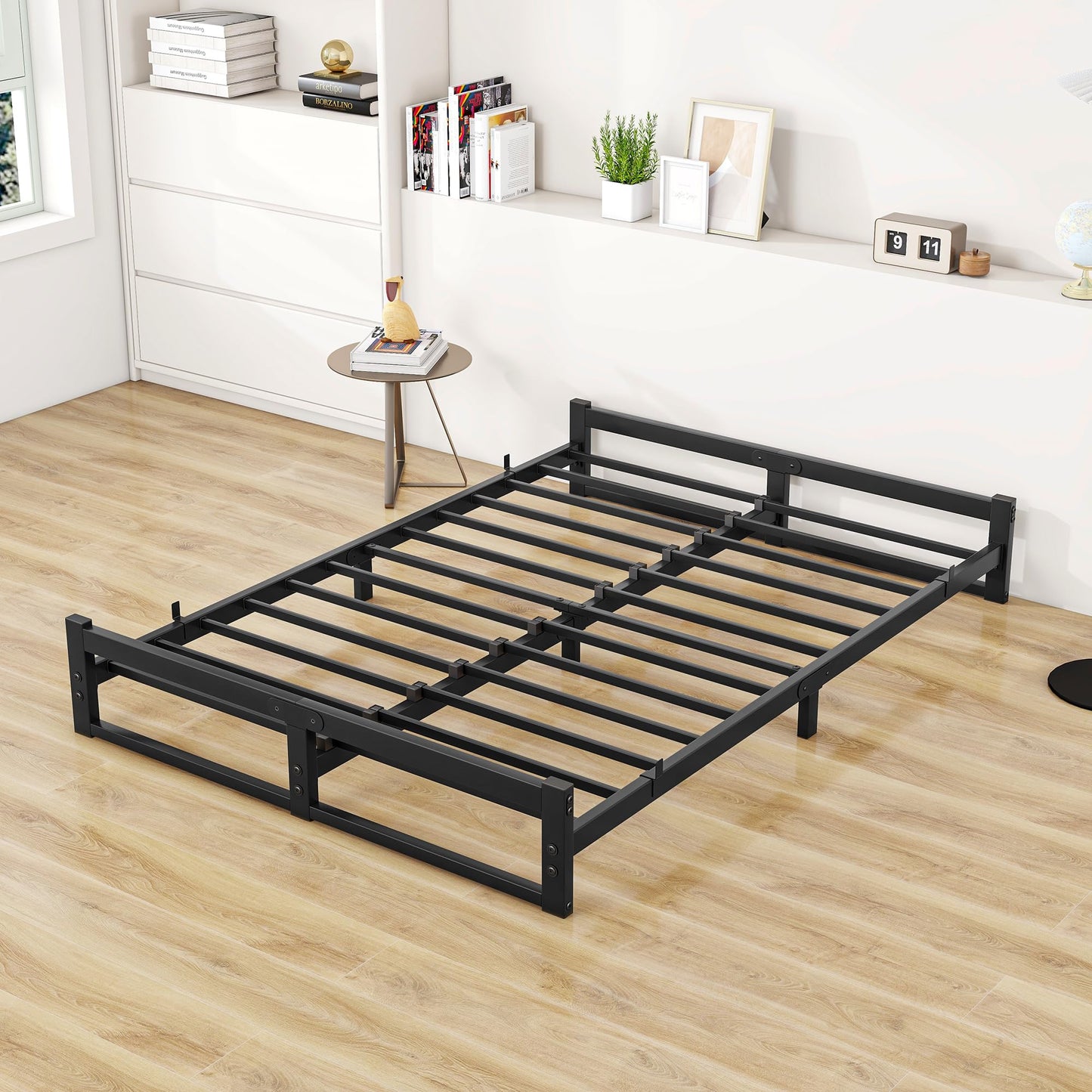 VECOCHO Double Bed Frame,4ft6 Floor Bed Frame Double Bed Base with Reinforced Steel Slats,Metal Platform Low Bed Double135x190 cm,Mattress Base No Box