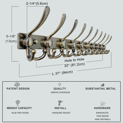Dseap Coat Rack Wall Mount 94cm, Heavy Duty 2.5mm Base vs Flimsy 1mm, Double-Thick Solid Anti-Snap Hooks