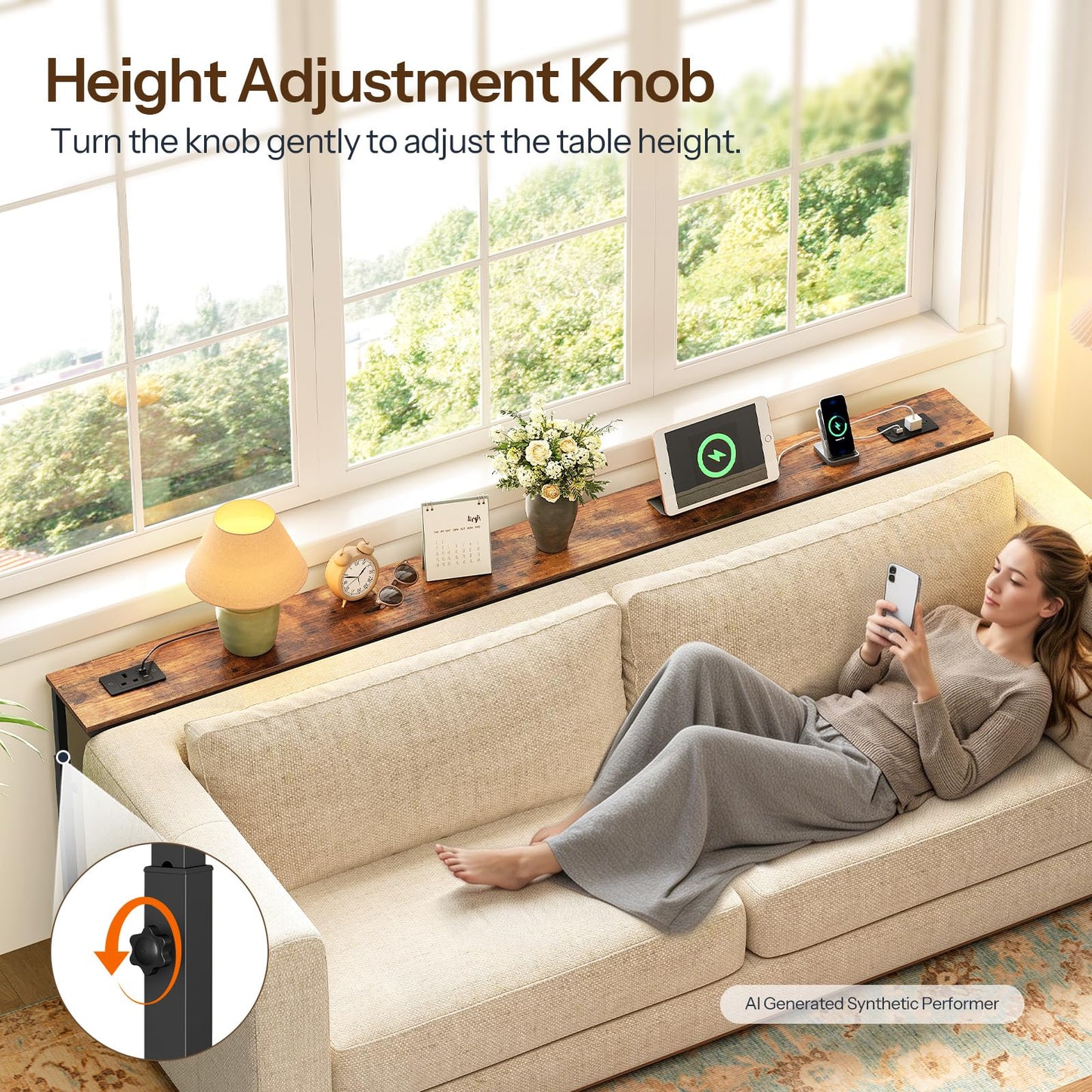 HOOBRO 200 cm Long Behind Sofa Console Table with 2 Power Outlets