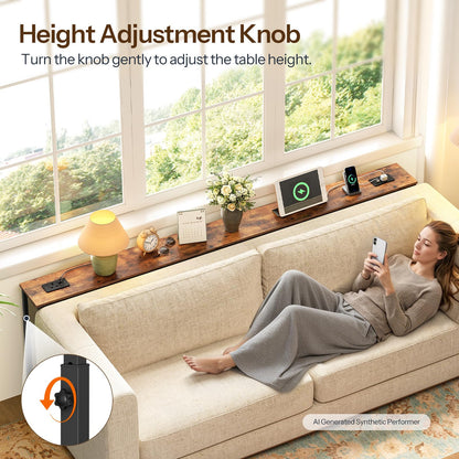 HOOBRO 200 cm Long Behind Sofa Console Table with 2 Power Outlets