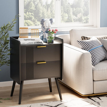 Garden 4 you Bedside Table, Nightstand, Bed Side Table with Wood Decorated Drawers, Modern Bedside Cabinet, Bedroom End Table with Storage