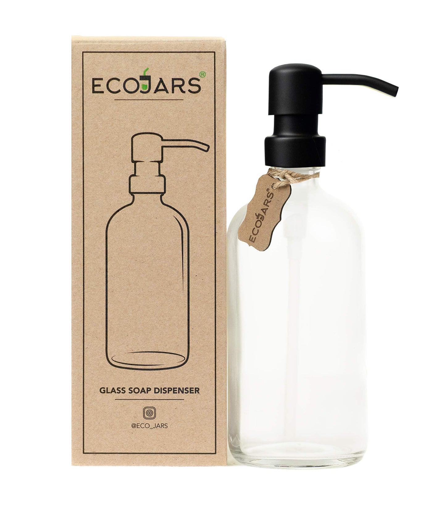 Black Matt Soap Dispenser, Vintage Clear Style Glass Jar, Stainless Steel, 500ml, Housewarming Gift Box