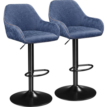 Yaheetech PU Leather Adjustable Swivel Bar Stools Set of 2, Blue