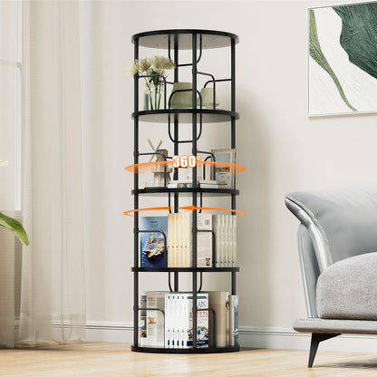OCTORO 4 Tier Rotating Bookshelf, 360° Corner Bookshelf Tower, Round Revolving Bookcase with Adjustable Levels, Spinning Book Shelf for Home Office