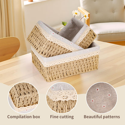 Axincardarm Wicker Storage Basket Woven Makeup Baskets for Storage Set Of 3