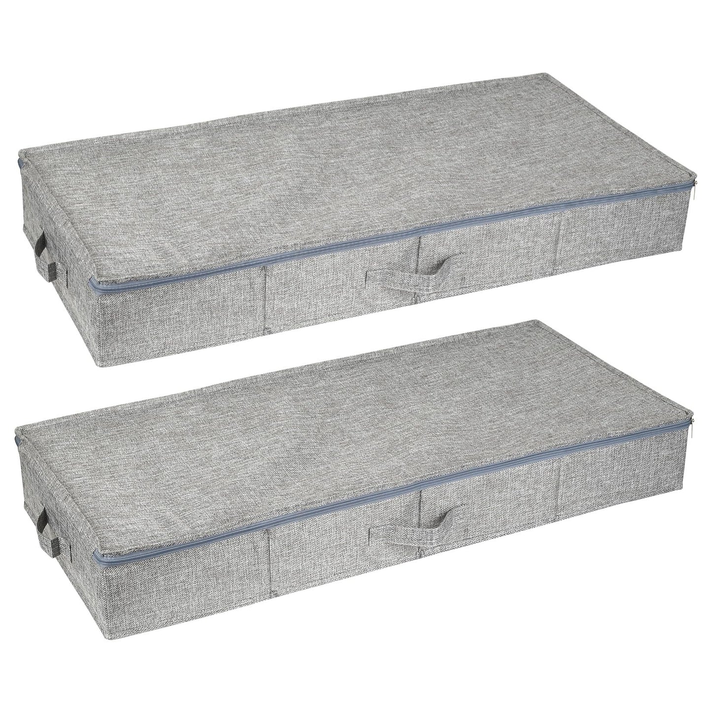 FengFution 2 Pcs Under Bed Storage Box with Lid, Foldable Shallow Underbed Storage Bags Box with Zips & Handle for Clothes Duvets Blanket Bedding