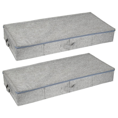 FengFution 2 Pcs Under Bed Storage Box with Lid, Foldable Shallow Underbed Storage Bags Box with Zips & Handle for Clothes Duvets Blanket Bedding