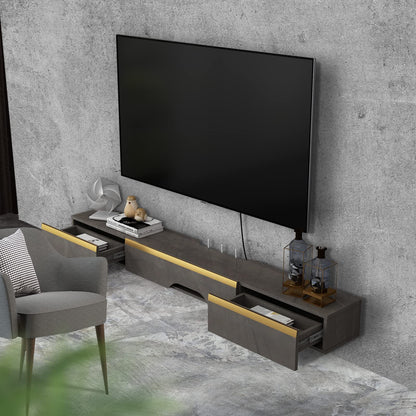 Pmnianhua Floating TV Unit, 59'' Wall Mounted TV Cabinet, Floating Shelves with 2 Drawers and 1 Door