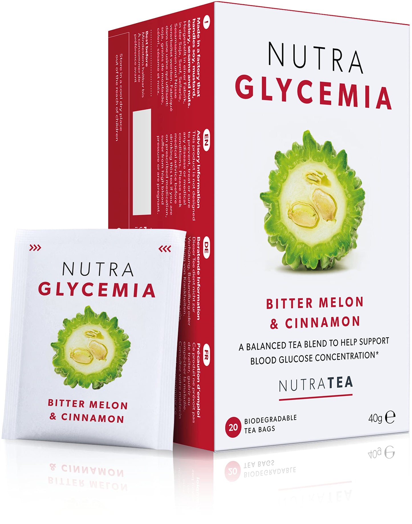 Nutra Tea NUTRAGLYCEMIA - Blood Glucose Tea - Diabetes Tea - For Blood Sugar Control & Diabetics - Includes Bitter Melon, Cinnamon & Fenugreek - 40
