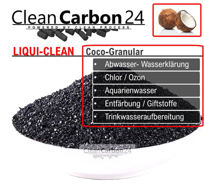 10 litres of activated carbon granulate from coconut shells for water treatment (0.6-2.36 mm/8 x 30 mesh) [energy class A]