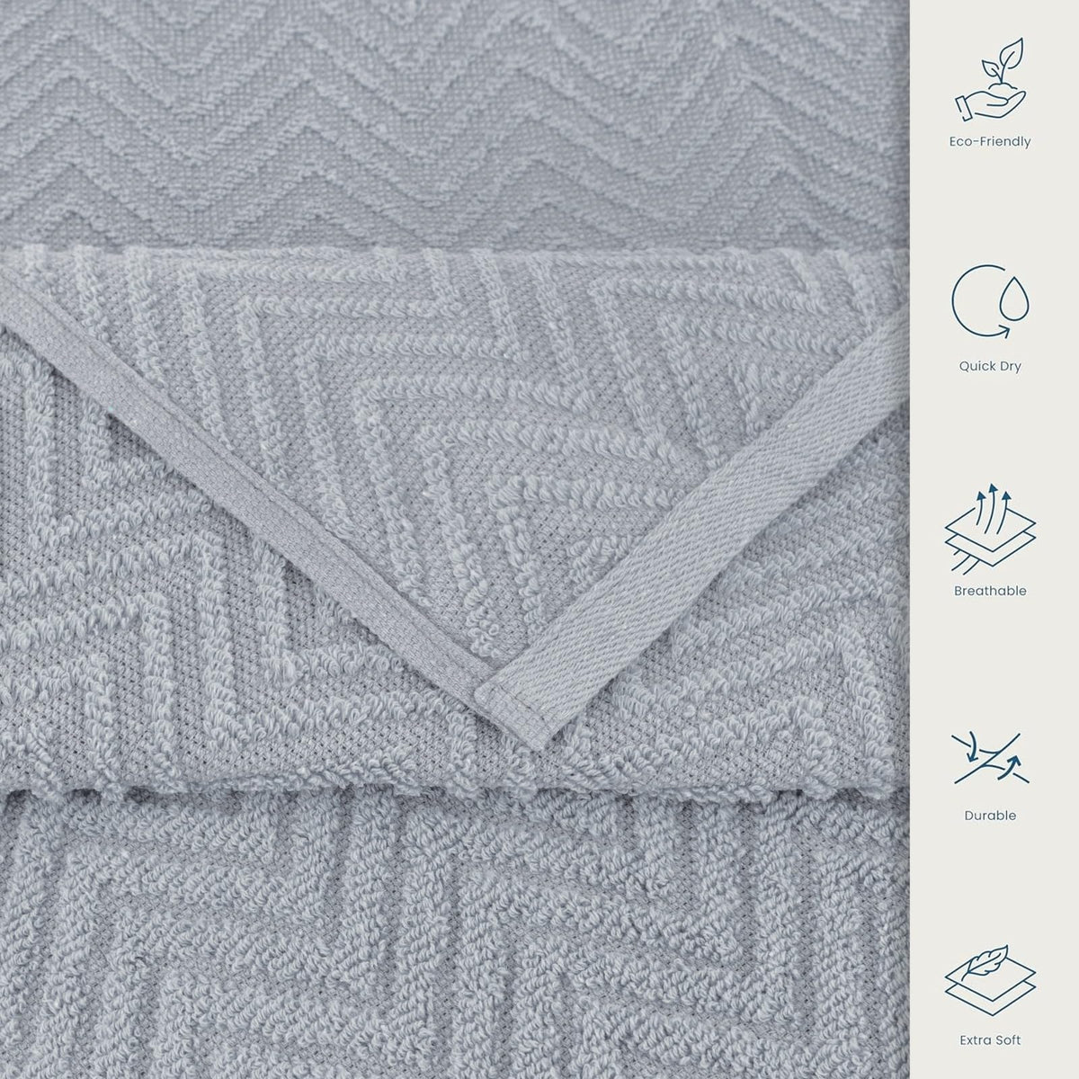 CASA COPENHAGEN Wave Textured 6-Piece Small Bath Towel Set - Grey Violet, 550 gsm, 6-piece small bath towels, cotton towels for rough and tough use