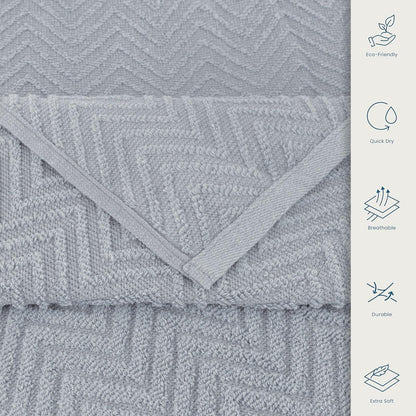 CASA COPENHAGEN Wave Textured 6-Piece Small Bath Towel Set - Grey Violet, 550 gsm, 6-piece small bath towels, cotton towels for rough and tough use
