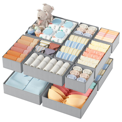 DIMJ 12 Pack Drawer Organisers Foldable Storage Box Fabric Drawer Dividers Wardrobe Storage Organiser Storage Cubes for Bras, Socks, Underwear, Ties