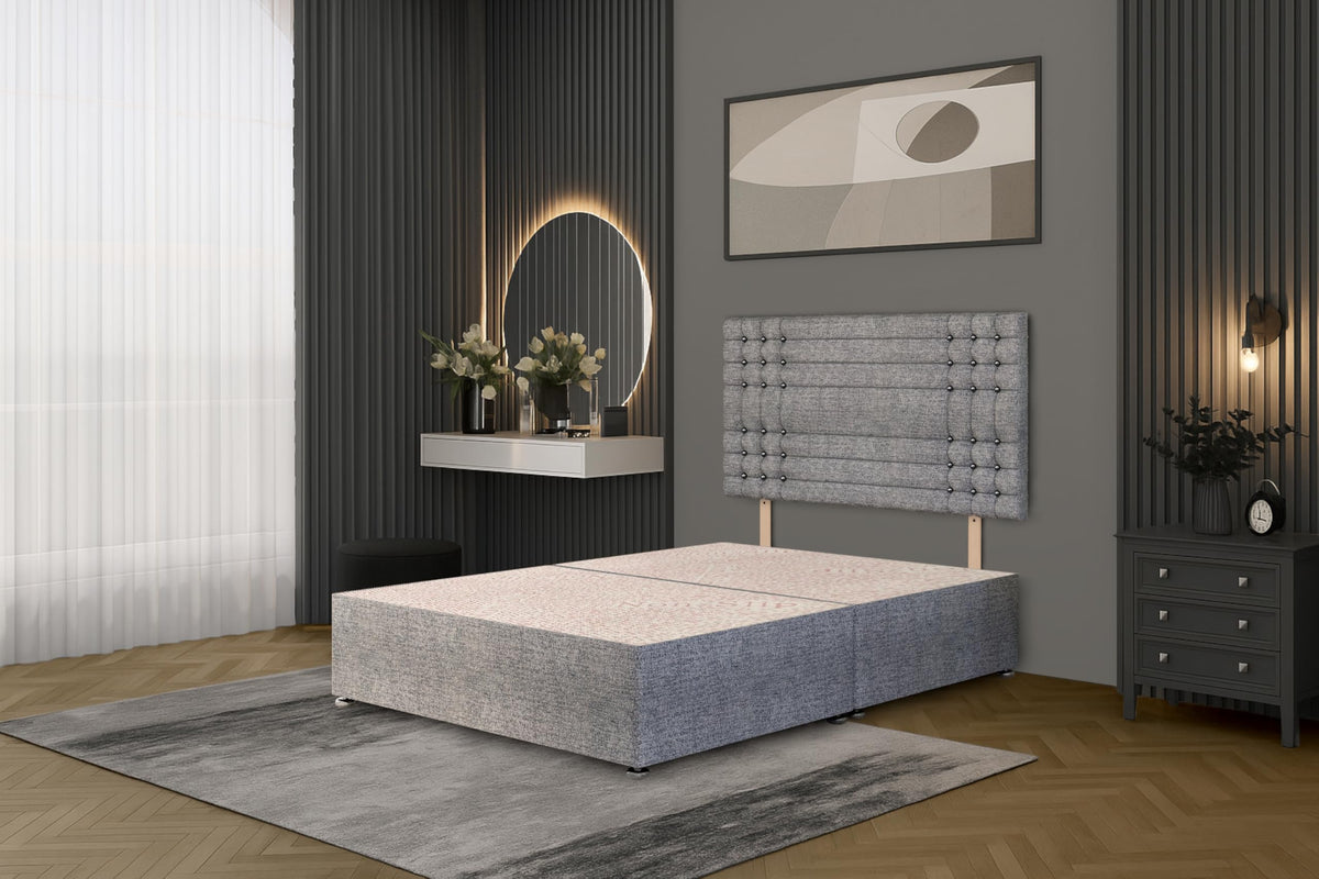 Bed Centre Tweed Gray Flexby Divan Bed Base - Headboard And Storage Drawer