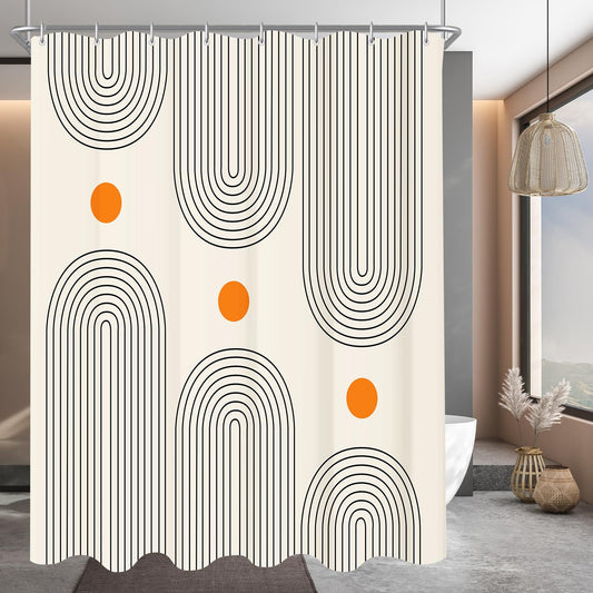 Lerores Shower Curtain, 120 x 200 cm, Geometric Curve, Weighted Hem, Anti-Mould Textile, Water-Repellent, Washable Polyester Fabric Bath Curtains for