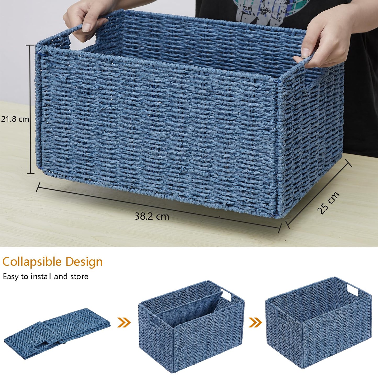 Vagusicc Storage Baskets for Shelves, Large Organizer Box Storage Bins with Handles, Wicker Basket for Pantry