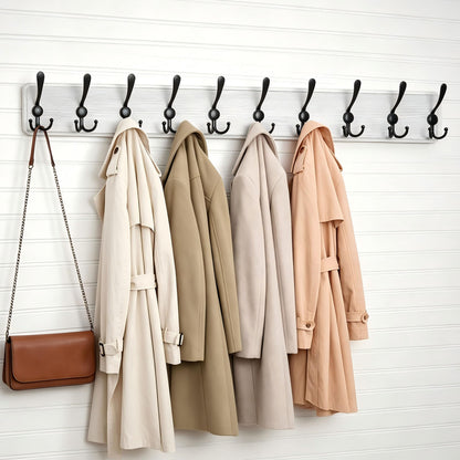 WEBI Coat Rack Wall Mounted,98cm Long,10 Hooks,Wood Coat Hooks Wall Mounted,Coat Hanger Wall,Hook Rack Rail,Triple Hooks for Hanging