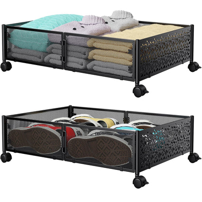 PHINOX Under Bed Storage Box on Wheels, Metal, Black, 2 Pack