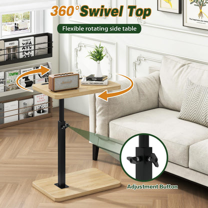 IBUYKE C Shaped Side Table,360° Swivel Height Adjustable,Natural TVT003R