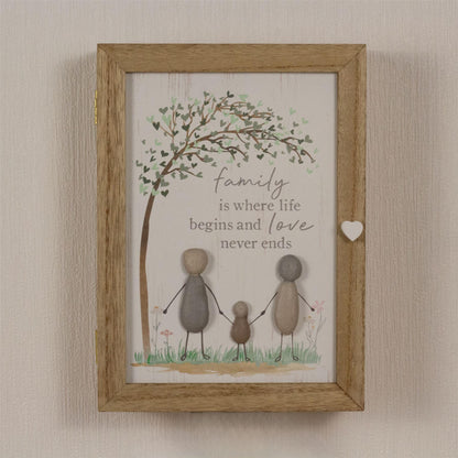 Carousel Home Pebble Family Key Box | Shabby Chic Wooden Family Tree Key Cabinet | Wall Mounted Key Cupboard With 6 Key Hooks Key Holder - 19x26cm